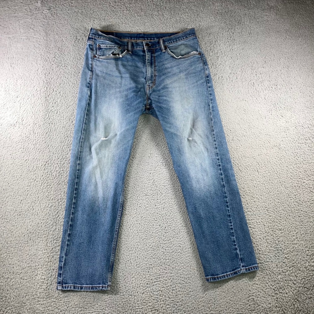 Levis 505 Relaxed Straight Leg Jeans 36x30 Blue Distressed Everyday Fit 36x28